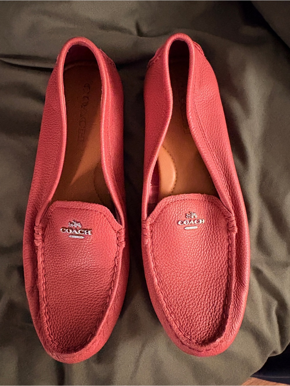Coach Red Pebbled Leather Slip-On Loafers